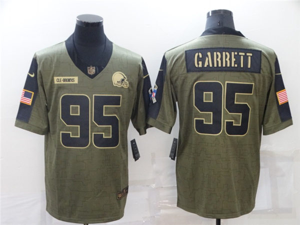 Mens Cleveland Browns #95 Myles Garrett Stitched Nike Olive 2021 Salute To Service Limited Player Stitched Jersey