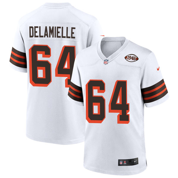 Mens Cleveland Browns Retired Player #64 Joe DeLamielleure Nike 2021 White Retro 1946 75th