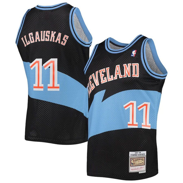 Mens Cleveland Cavaliers #11 Zydrunas Ilgauskas Black Blue Mitchell & Ness 1997-98 Hardwood Classics
