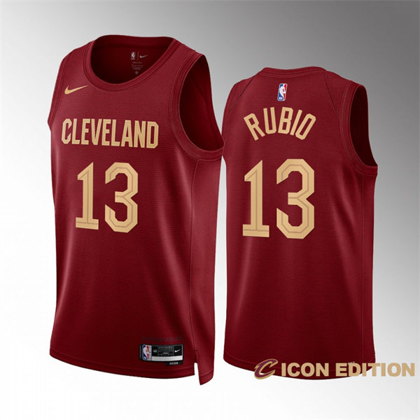 Mens Cleveland Cavaliers #13 Ricky Rubio Burgundy 2022-23 Icon Edition Swingman Jersey