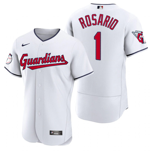Mens Cleveland Guardians #1 Amed Rosario Nike 2022 White Home Flex Base Authentic Player Jersey