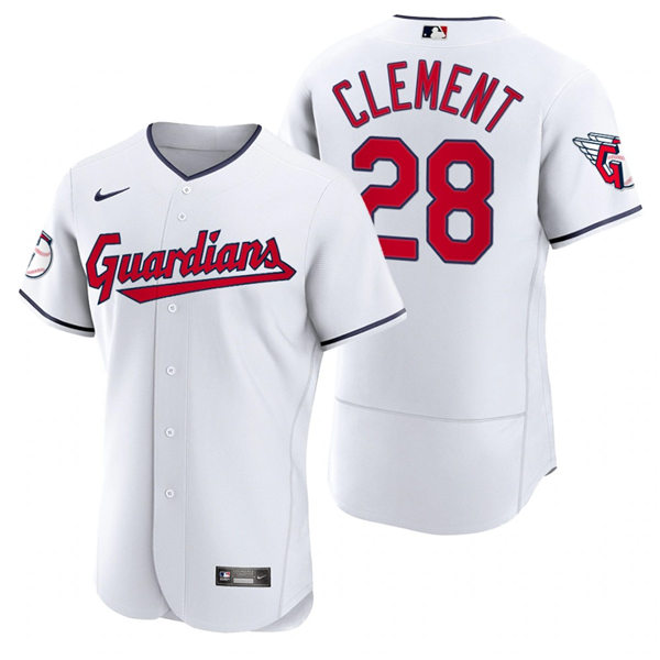 Mens Cleveland Guardians #28 Ernie Clement Nike 2022 White Home Flex Base Authentic Player Jersey