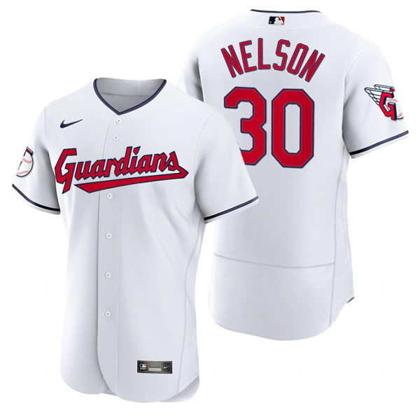 Mens Cleveland Guardians #30 Kyle Nelson Nike 2022 White Home Flex Base Authentic Player Jersey