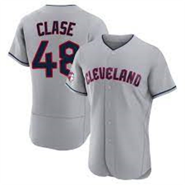 Mens Cleveland Guardians #48 Emmanuel Clase 2022 Grey Road Flex Base Player Jersey