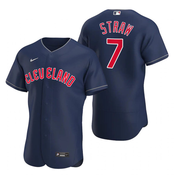 Mens Cleveland Guardians #7 Myles Straw Nike 2022 Navy Alternate Flex Base Authentic Player Jersey