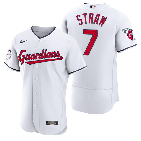 Mens Cleveland Guardians #7 Myles Straw Nike 2022 White Home Flex Base Authentic Player Jersey