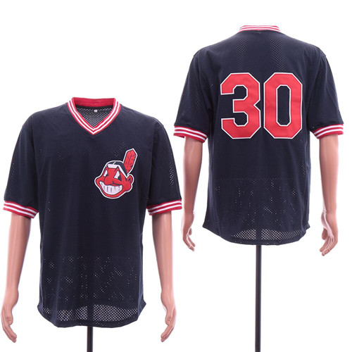 Mens Cleveland Indians #30 Joe Carter Mesh Batting Practice Navy Blue Throwback Jerseys