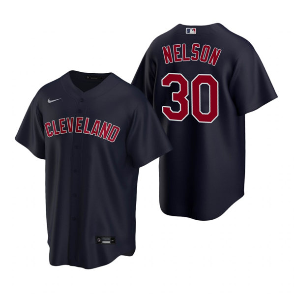 Mens Cleveland Indians #30 Kyle Nelson Nike Cleveland Navy Alternate CoolBase Jersey