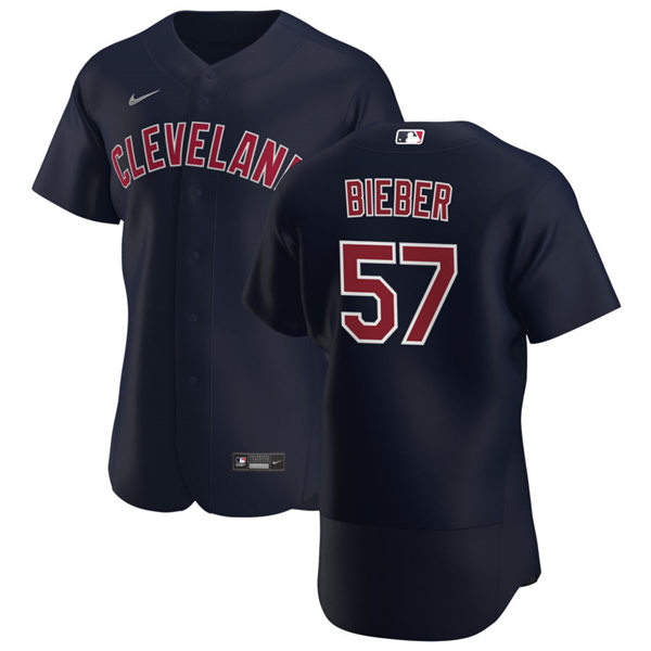 Mens Cleveland Indians #57 Shane Bieber Nike Navy Alternate Cleveland Flex Base Jersey