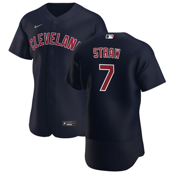 Mens Cleveland Indians #7 Myles Straw Nike Cleveland Navy Alternate FlexBase Jersey