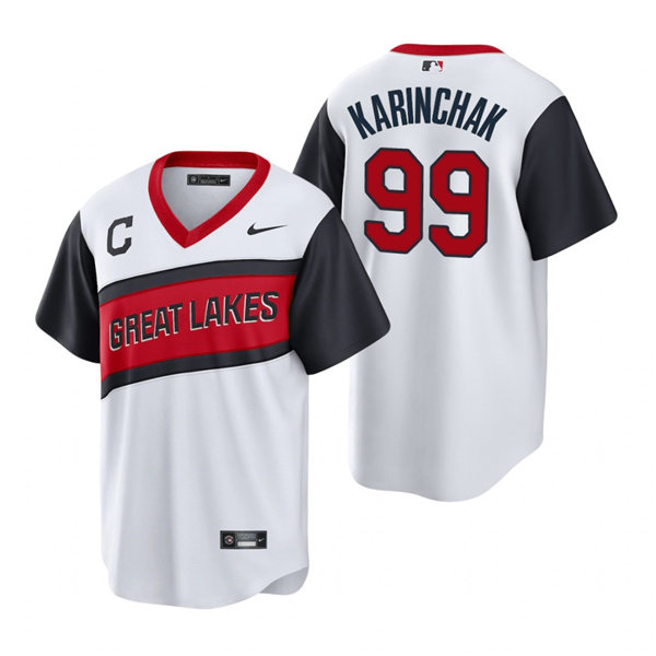 Mens Cleveland Indians #99 James Karinchak Nike White 2021 Little League Classic Jersey