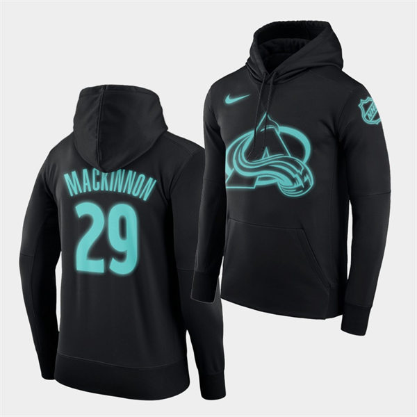 Mens Colorado Avalanche #29 Nathan MacKinnon Black Luminous Pullover Hoodie Stitched