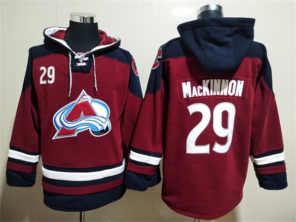 Mens Colorado Avalanche #29 Nathan MacKinnon Burgundy Home Primegreen Player Hoodie Stitched