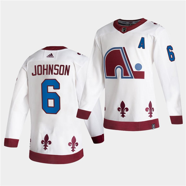 Mens Colorado Avalanche #6 Erik Johnson Adidas White 2021 Season Reverse Retro Jersey Stitched