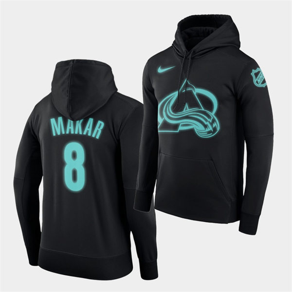 Mens Colorado Avalanche #8 Cale Makar Black Luminous Pullover Hoodie Stitched