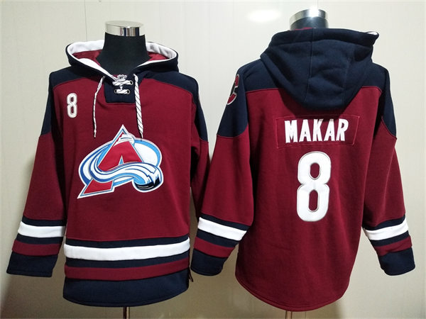 Mens Colorado Avalanche #8 Cale Makar Burgundy Home Primegreen Player Hoodie Stitched