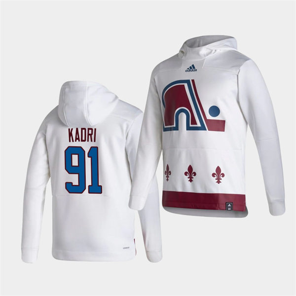 Mens Colorado Avalanche #91 Nazem Kadri White 2021 Reverse Retro Pullover Special Edition Hoodie Stitched