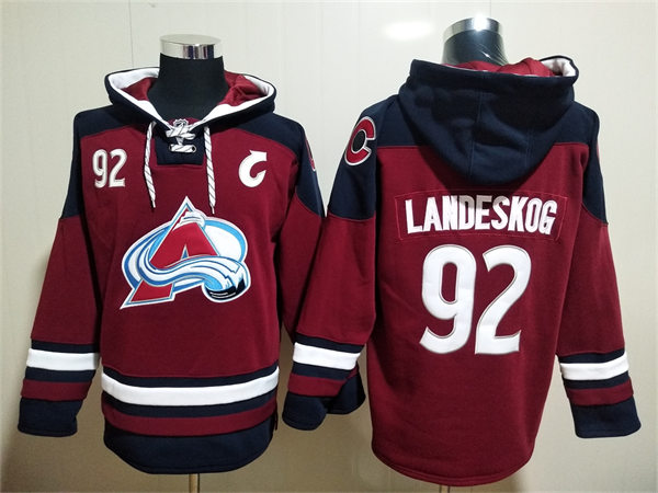 Mens Colorado Avalanche #92 Gabriel Landeskog Burgundy Home Primegreen Player Hoodie Stitched