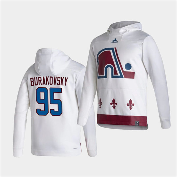 Mens Colorado Avalanche #95 Andre Burakovsky White 2021 Reverse Retro Pullover Special Edition Hoodie Stitched
