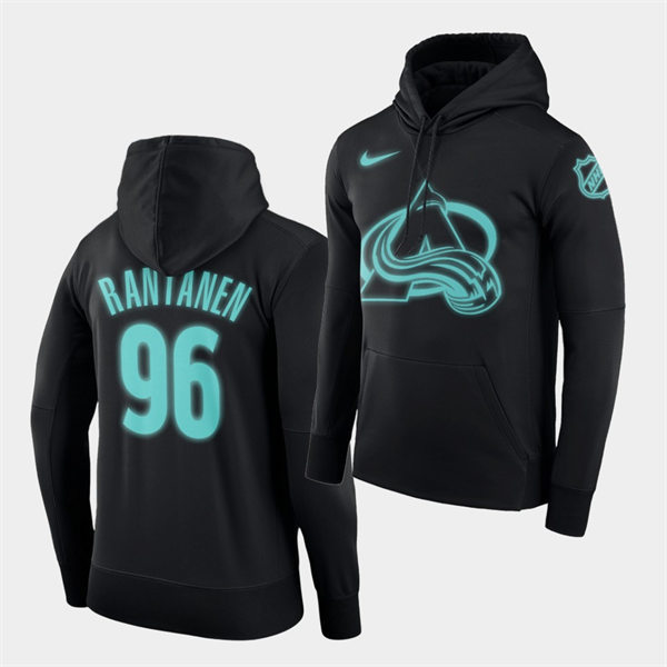 Mens Colorado Avalanche #96 Mikko Rantanen Black Luminous Pullover Hoodie Stitched