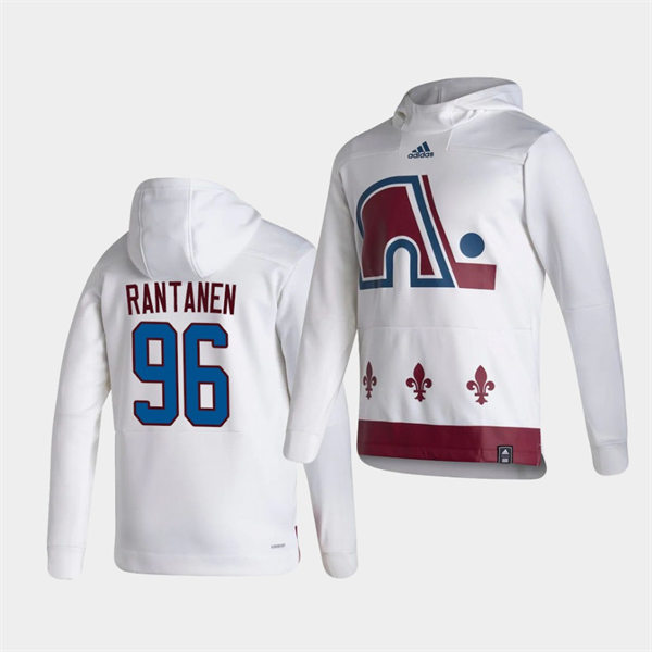 Mens Colorado Avalanche #96 Mikko Rantanen White 2021 Reverse Retro Pullover Special Edition Hoodie Stitched