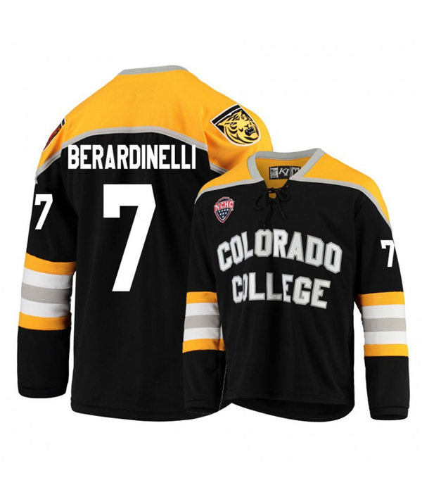 Mens Colorado College Tigers #7 Alex Berardinelli K1 Sportswear Black Stitched College Hockey Jersey