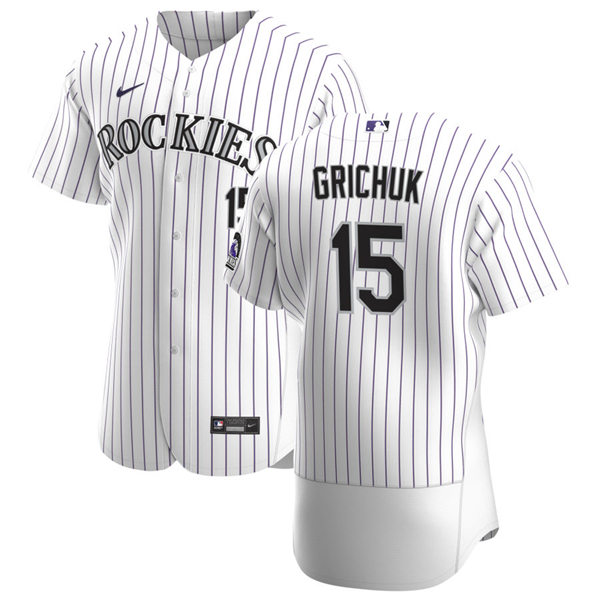 Mens Colorado Rockies #15 Randal Grichuk Nike Home White Pinstripe FlexBase Player Jersey