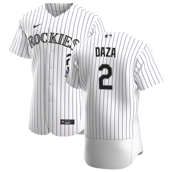 Mens Colorado Rockies #2 Yonathan Daza Nike Home White Pinstripe FlexBase Player Jersey
