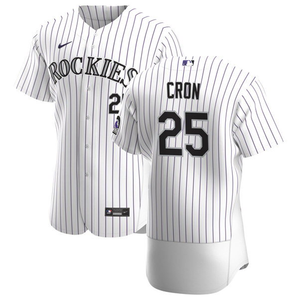 Mens Colorado Rockies #25 C. J. Cron Nike White Pinstripe Home FlexBase Stitched Player Jersey