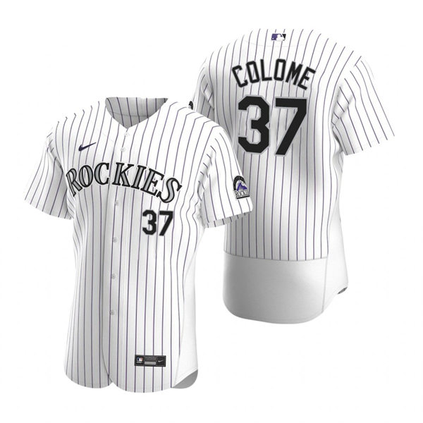 Mens Colorado Rockies #37 Alex Colome Nike Home White Pinstripe FlexBase Player Jersey