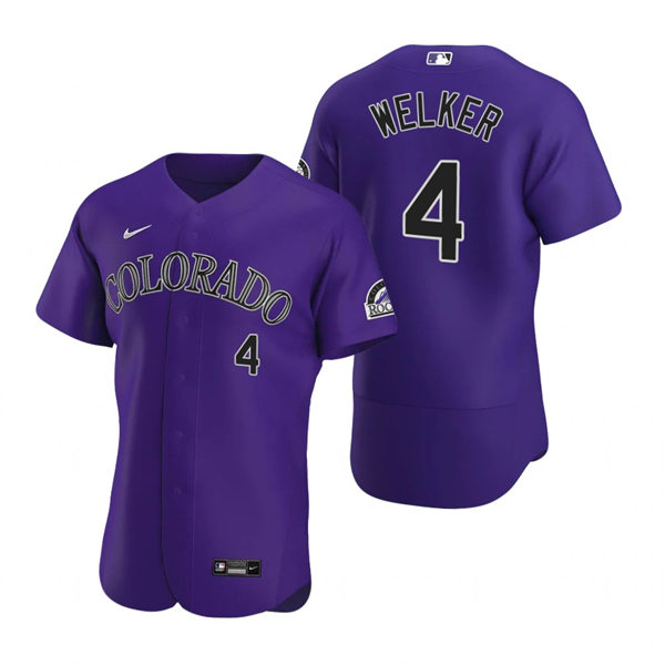 Mens Colorado Rockies #4 Colton Welker Nike Purple Alternate FlexBase Player Jersey
