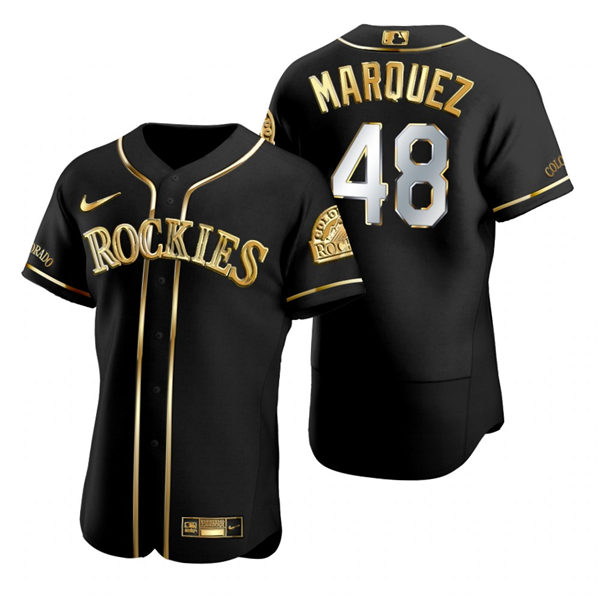 Mens Colorado Rockies #48 German Marquez Nike Black Golden Edition Stitched Jersey