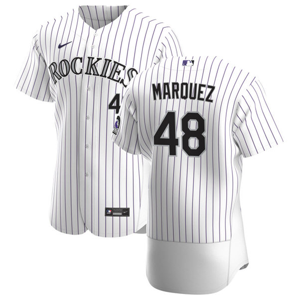 Mens Colorado Rockies #48 German Marquez Nike White Pinstripe Home Flex Base Jersey