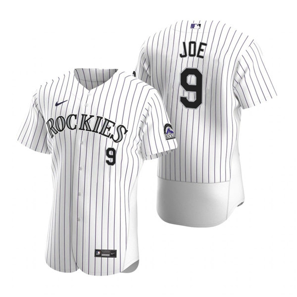 Mens Colorado Rockies #9 Connor Joe Nike White Pinstripe Home FlexBase Jersey
