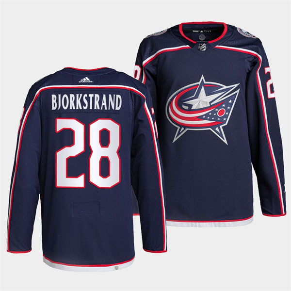 Mens Columbus Blue Jackets #28 Oliver Bjorkstrand adidas Navy Home Jersey Stitched