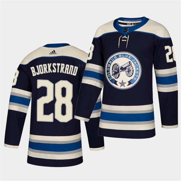 Mens Columbus Blue Jackets #28 Oliver Bjorkstrand adidas Navy Third Jersey Stitched