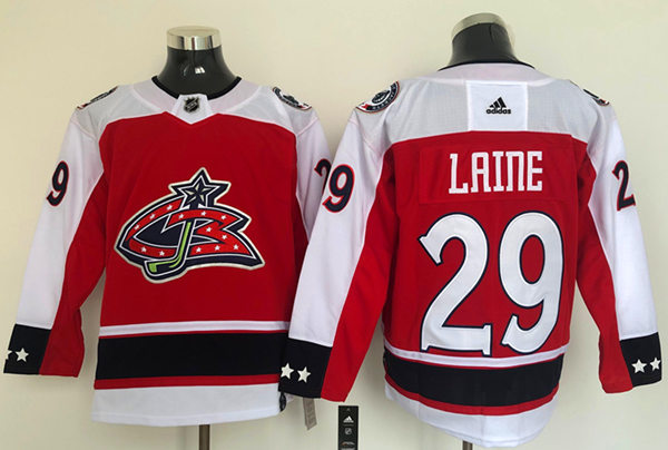 Mens Columbus Blue Jackets #29 Patrik Laine Adidas Red 2021 NHL Season Reverse Retro Jersey Stitched