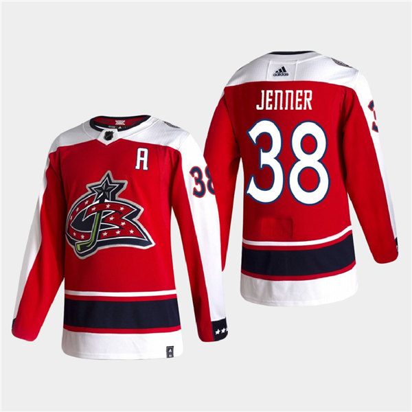 Mens Columbus Blue Jackets #38 Boone Jenner Adidas Red 2021 NHL Season Reverse Retro Jersey Stitched