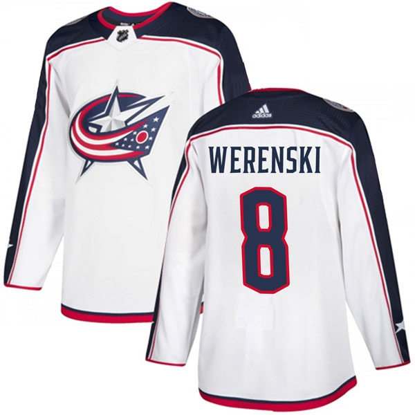 Mens Columbus Blue Jackets #8 Zach Werenski adidas White Away Jersey Stitched