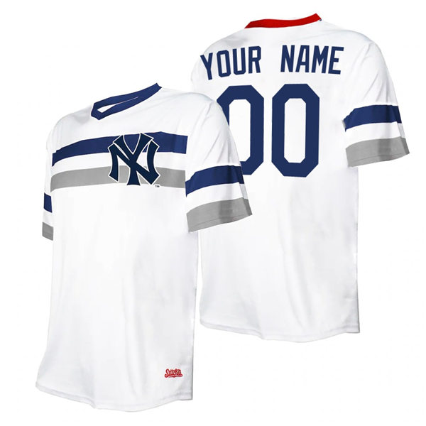 Mens Custom New York Yankees Custom Wade Boggs Yogi Berra Andy Pettitte Catfish Hunter White Cooperstown Collection V