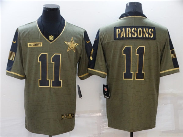 Mens Dallas Cowboys #11 Micah Parsons Nike 2021 Olive Golden Salute To Service Limited Stitched Jersey
