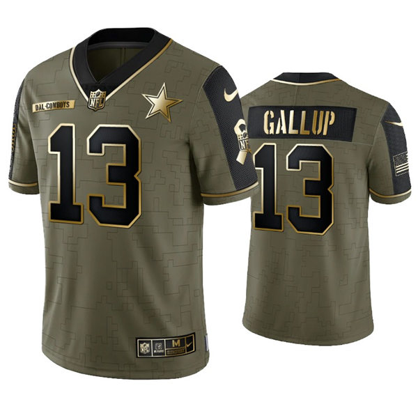 Mens Dallas Cowboys #13 Michael Gallup Nike 2021 Olive Golden Salute To Service Limited Jersey