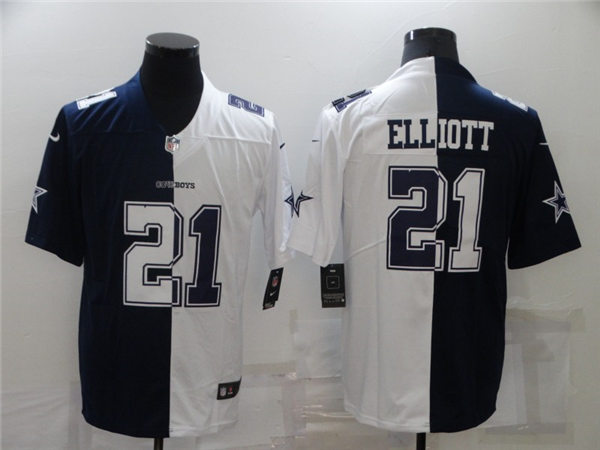 Mens Dallas Cowboys #21 Ezekiel Elliott Nike Navy White Split Two-Tone Stitched Jersey