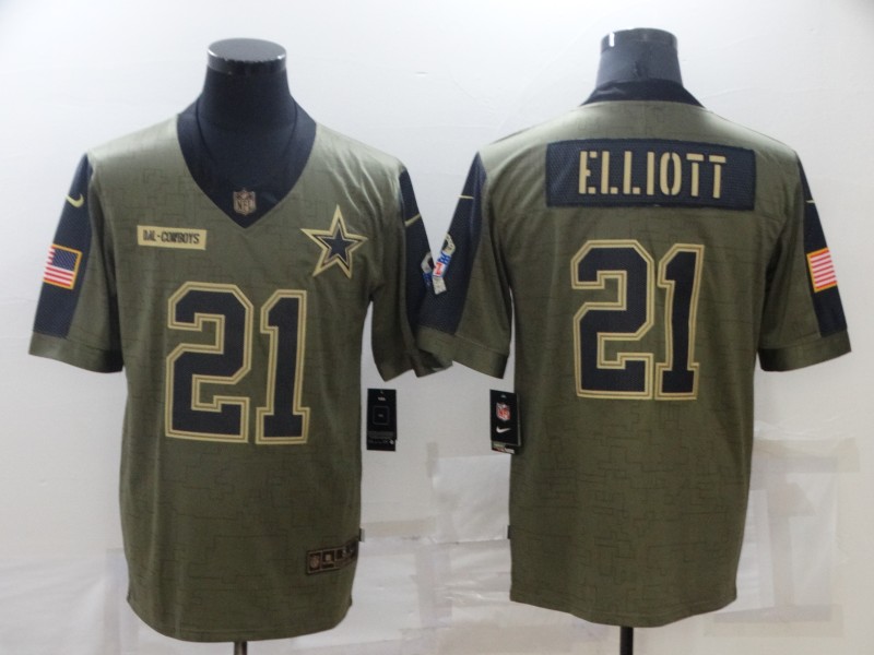 Mens Dallas Cowboys #21 Ezekiel Elliott Nike Olive 2021 Salute To Service Limited Stitched Jersey