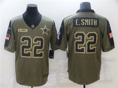 Mens Dallas Cowboys #22 Emmitt Smith Nike Olive 2021 Salute To Service Limited Stitched Jersey