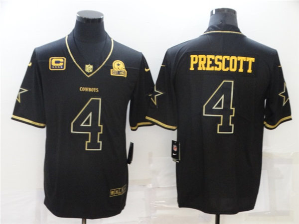 Mens Dallas Cowboys #4 Dak Prescott Nike Black Golden Edition Vapor Limited Stitched Jersey