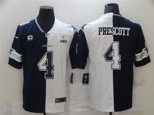 Mens Dallas Cowboys #4 Dak Prescott Nike Navy White Split Two-Tone Stitched Jersey