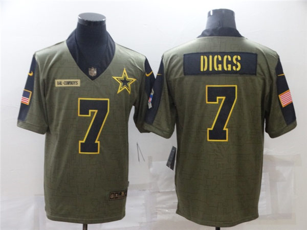 Mens Dallas Cowboys #7 Trevon Diggs Nike 2021 Olive Golden Salute To Service Limited Stitched Jersey