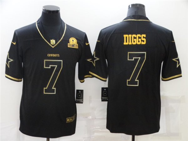 Mens Dallas Cowboys #7 Trevon Diggs Nike Black Golden Edition Vapor Limited Stitched Jersey