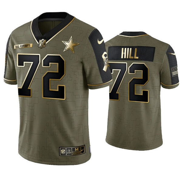 Mens Dallas Cowboys #72 Trysten Hill Nike 2021 Olive Golden Salute To Service Limited Jersey